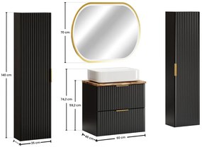Koupelnová sestava Casad Nature Magic s deskou, umyvadlem, skříňkami a zrcadlem 60 cm černá