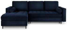 Modrá zamatová rozkladacia rohová pohovka Milo Casa Santo, ľavý roh