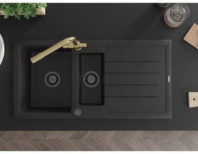 Mexen Andres, granitový drez 1000x500x200 mm, 1,5-komorový + zlatá batéria Duero, čierna, 6515-77-671600-50-B