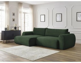 Tmavozelená menčestrová rozkladacia rohová pohovka (ľavý roh) Lucien – Bobochic Paris