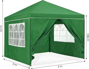 Záhradný stan so 4 stenami 3x3 m zelená