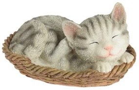 Dekoračné mačiatko v košíku –  sivé 17 x 9 cm