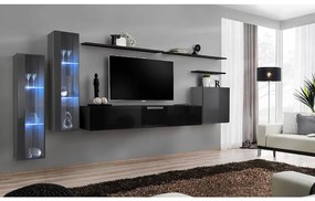 Obývacia stena Switch Sklo +LED XI Grafit/čierna
