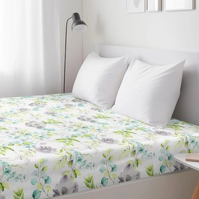 Goldea bavlnená napínacia plachta deluxe - eukalyptus s kvety 120 x 200 cm