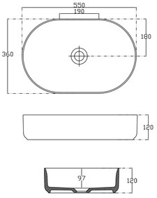 Sapho, INFINITY OVAL keramické umývadlo na dosku, 55x36 cm, matna čierna, 10NF65055-2N