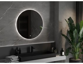Mexen Erg, okrúhle LED podsvietené kúpeľňové zrkadlo 80 cm, 6000K, vykurovacia podložka proti zahmlievaniu, 9823-080-080-611-00