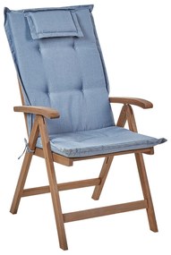 Sada 2 záhradných skladacích stoličiek z tmavého akáciového dreva s modrými vankúšmi AMANTEA Beliani
