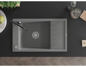 Mexen Elias, granitový drez 795x480x200 mm, 1-komorový a drezová batéria Carla, šedá, 6511-71-670700-70