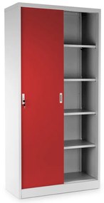 Univerzálna kovová skriňa s posuvnými dverami 90 x 40 x 185 cm, cylindrický zámok, červená - ral 3000