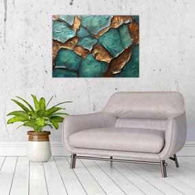 Sklenený obraz - Zeleno-zlatá maľba (70x50 cm)