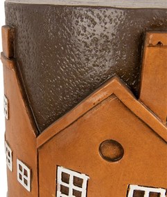 Hnedý tehlový odkladací stolík s domčekmi Amster - Ø 39*40 cm