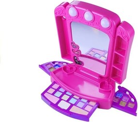 LEAN Toys Detský toaletný stolík so zrkadlom svetlami a doplnkami ružový