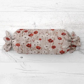 Biante Vankúš valec bonbon Sandra SA-631 Červeno-biele vlčie maky na sivobéžovom 15x40 cm