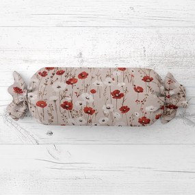 Biante Vankúš valec bonbon Sandra SA-631 Červeno-biele vlčie maky na sivobéžovom 15x60 cm