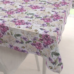 Biante Dekoračný obdĺžnikový obrus PML-108 Fialové kvety s motýlikmi na bielom 120x180 cm