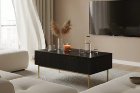 Konferenčný stolík Nicole 120 cm so zásuvkami a kovovými nohami - čierny mat / zlaté nohy