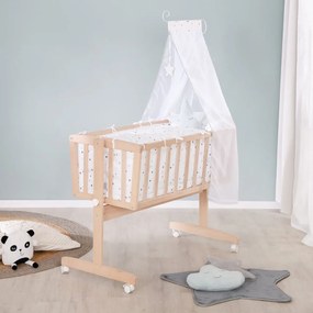 Kolíska z bukového dreva na kolieskach/s baldachýnom 40x90 cm v prírodnej farbe – Roba