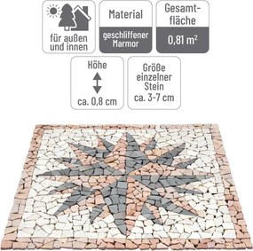 Mramorová mozaika, motív Rosone Windrose, 90 x 90 cm