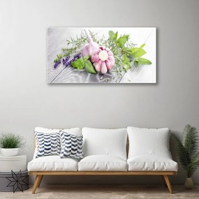 Skleneny obraz Cesnak byliny do kuchyne 140x70 cm