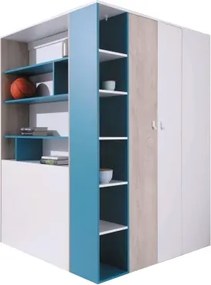 Kombinovaná rohová šatníková skriňa Planet, dub/biela/modrá%