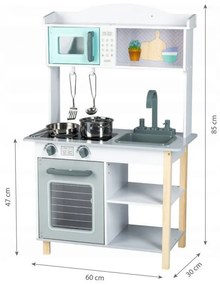 EcoToys Drevená kuchynka s príslušenstvom, šedá, 7256