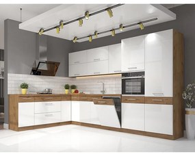 Rohová kuchynská linka Vigo biely/Lancelot 210x350 Cm