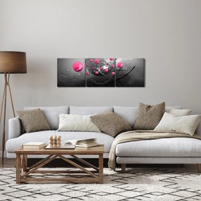 Obraz ružových abstraktných gulí (s hodinami) (90x30 cm)