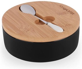 Keramická cukornička s bambusovým vekom 14,5x5 cm čierna + lyžička