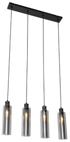 Moderné závesné svietidlo čierne s dymovým sklom 4-svetlá - Stavelot