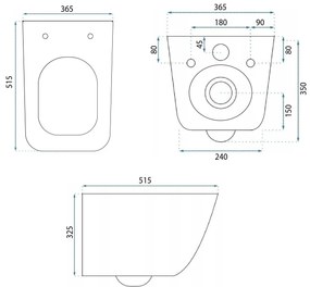 Rea Dexter, závesná WC misa Rimless Tornado 515x365x350 mm + WC sedadlo z duroplastu, biela lesklá, REA-C1278