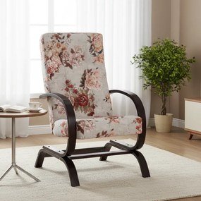 Kreslo Lux kvety, béžová - růže / orech (3995/105)