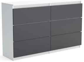 Veľká komoda 6 zásuviek ARIE šírka 120cm Biela/antracitová