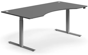 Výškovo nastaviteľný stôl FLEXUS, s výzerom, 2000x1000 mm, stieborný rám, šedá