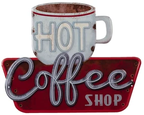 Kovová cedule Hot Coffee shop - 38*48 cm