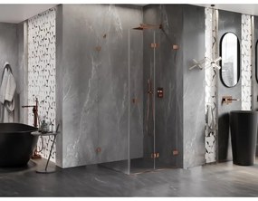 Mexen Lunar-F, 1-krídlový sprchový kút so skladacími dverami, pravý, 80 x 80 cm, 8mm číre sklo, ružové zlato profil, 836-080-080-60-00-P