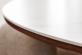 Jedálenský stôl UNIQUE 120 cm okrúhly, orechové drevo, dyhovaná keramika, doska z bieleho mramoru