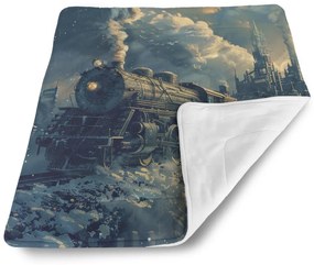 Sablio Deka pre bábätko Parná lokomotíva v zasneženom meste - 80x100 cm