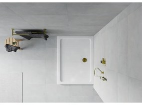 Obdĺžniková sprchová vanička MEXEN FLAT SLIM 130x100 cm biela + zlatý sifón