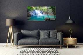 Obraz na skle Vodopád jazero les príroda 125x50 cm