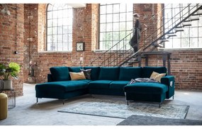 Zamatová rozkladacia rohová pohovka v petrolejovej farbe (ľavý roh) Lofty Lilly – Miuform