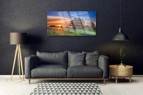 Skleneny obraz Lúka slnko krajina 125x50 cm