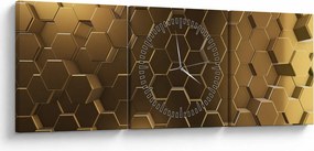 Obraz - Zlaté hexagóny (s hodinami) (90x30 cm)