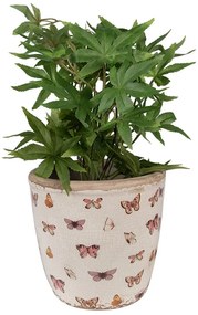 Béžový antik obal na kvetináč s motýlikmi Butterfly Paradise - Ø 16*16 cm