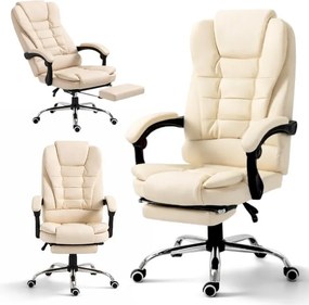 Kancelárske kreslo BOSS s podnožkou - krémová ekokoža