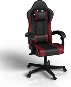 Ergonomická herná stolička, čierna/červená, vankúšiky,