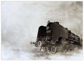 Sklenený obraz - Vlak v hmle (70x50 cm)