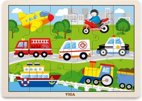 Puzzle na podstavci Viga 51462 24 dielikov - vozidlá v meste
