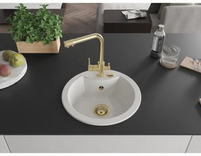 Mexen Diego, 1-komorový granitový drez 488x488x167 mm, zlatá batéria Duero, biela, 6512-20-671600-50