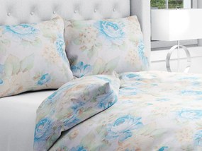 Biante Bavlnené posteľné obliečky Sandra SA-139 Veľké modré kvety na bielom Predĺžené 140x220 a 70x90 cm