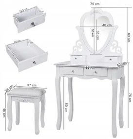 Sammer Toaletný stolík so zrkadlom v tvare srdiečka TL-03